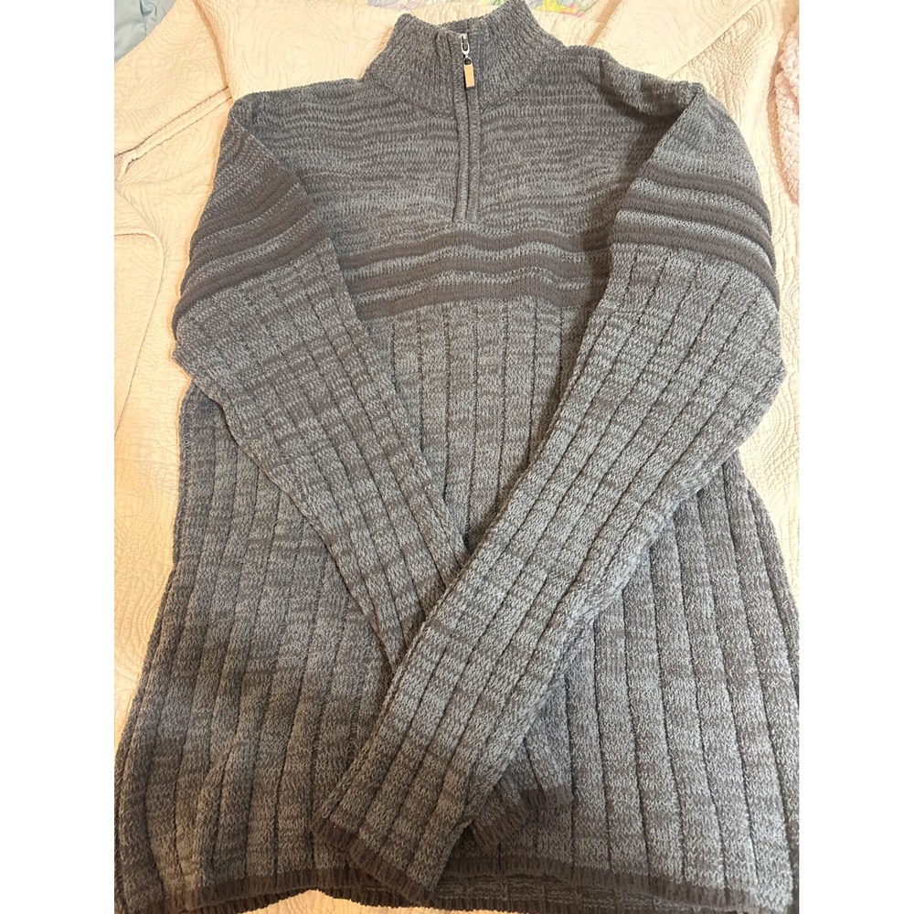 Maxini Mens 2XL Charcoal Gray Quarter Zip Ribbed Mixed Knit Pullover Sweater